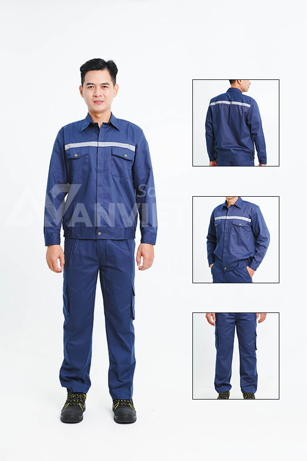 Đồng phục bảo hộ lao động Evinz AV24 cho kỹ sư, nhân viên kỹ thuật màu xanh có phản quang
