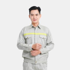 Đồng phục bảo hộ lao động AV23 cho kỹ sư, nhân viên kỹ thuật ghi xám có phản quang, Size M - Vải kaki liên doanh