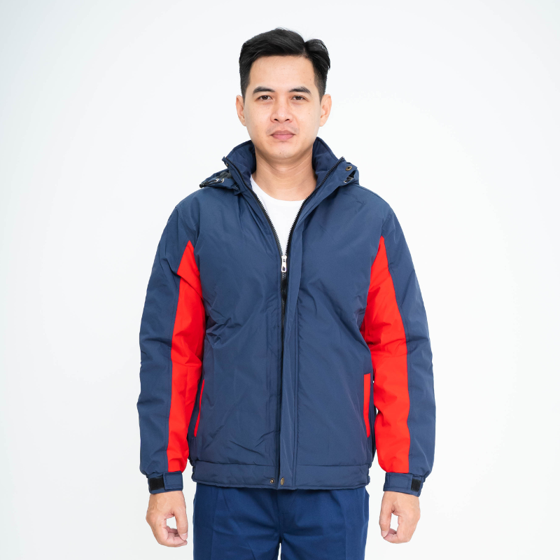 Áo khoác bảo hộ Evinz AV56 vải gió tráng PU chống nước trần bông có mũ tháo rời