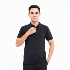 Áo polo đồng phục màu đen vải thoáng mát P06, Size S - Vải cá sấu mè