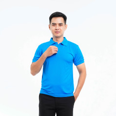 Áo phông đồng phục màu xanh dương P14, Size L - Vải cá sấu mè