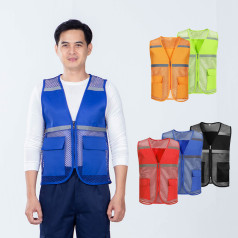 Áo gile phản quang chất liệu kaki bền phối lưới thoáng khí AV63, Màu xanh