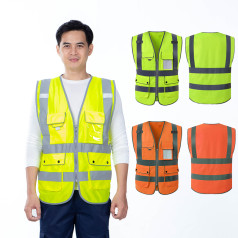 Áo gile phản quang thiết kế túi hộp đính cúc siêu bền, vải nhẹ thoáng khí AV65, Màu xanh nõn chuối