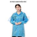 Áo choàng phòng sạch chống bụi, chống tĩnh điện cho công nhân thực phẩm S103, Size M - Màu xanh khóa kéo