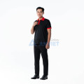 Áo polo đồng phục màu đen phối cổ đỏ P18 bền màu, thoáng mát, Size L - Vải cá sấu mè