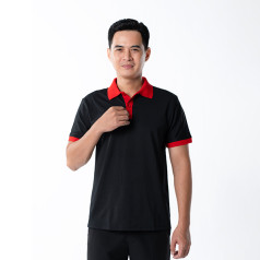 Áo polo đồng phục màu đen phối cổ đỏ P18 bền màu, thoáng mát