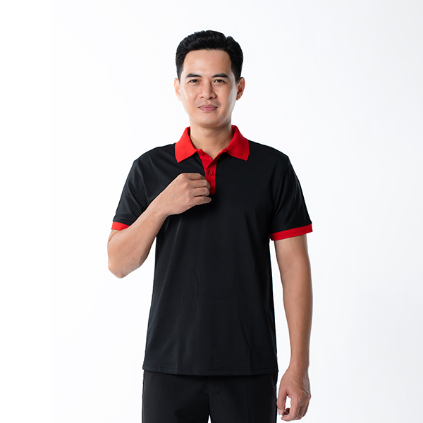Áo polo đồng phục màu đen phối cổ đỏ P18 bền màu, thoáng mát