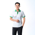 Áo polo đồng phục màu trắng cổ đức phối xanh lá P21 vải co giãn, Size M