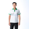 Áo polo đồng phục màu trắng cổ đức phối xanh lá P21 vải co giãn, Size M