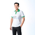 Áo polo đồng phục màu trắng cổ đức phối xanh lá P21 vải co giãn, Size M