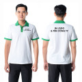 Áo polo đồng phục màu trắng cổ đức phối xanh lá P21 vải co giãn, Size M