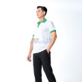 Áo polo đồng phục màu trắng cổ đức phối xanh lá P21 vải co giãn, Size M