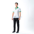 Áo polo đồng phục màu trắng cổ đức phối xanh lá P21 vải co giãn, Size M