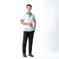 Áo polo đồng phục màu trắng cổ đức phối xanh lá P21 vải co giãn, Size M