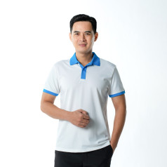 Áo polo đồng phục cổ đức phối màu xanh P22 bền màu, co giãn tốt