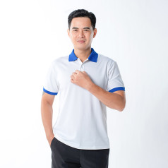 Áo polo đồng phục màu trắng phối cổ xanh P19
