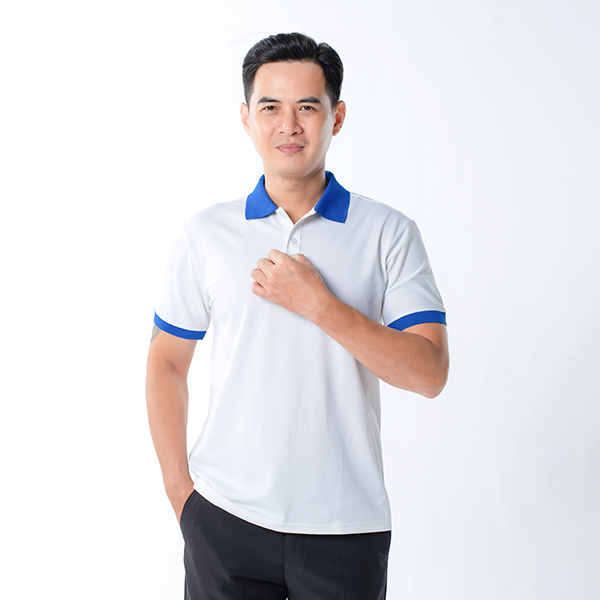 Áo polo đồng phục màu trắng phối cổ xanh P19