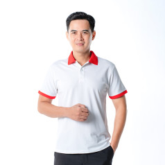 Áo polo đồng phục màu trắng phối đỏ P20 bền, đẹp, thoáng mát