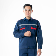 Quần áo bảo hộ lao động Evinz AV58 cho công nhân, kỹ sư màu xanh than phối đỏ