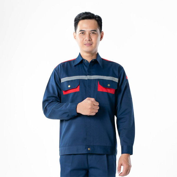 Quần áo bảo hộ lao động Evinz AV58 cho công nhân, kỹ sư màu xanh than phối đỏ