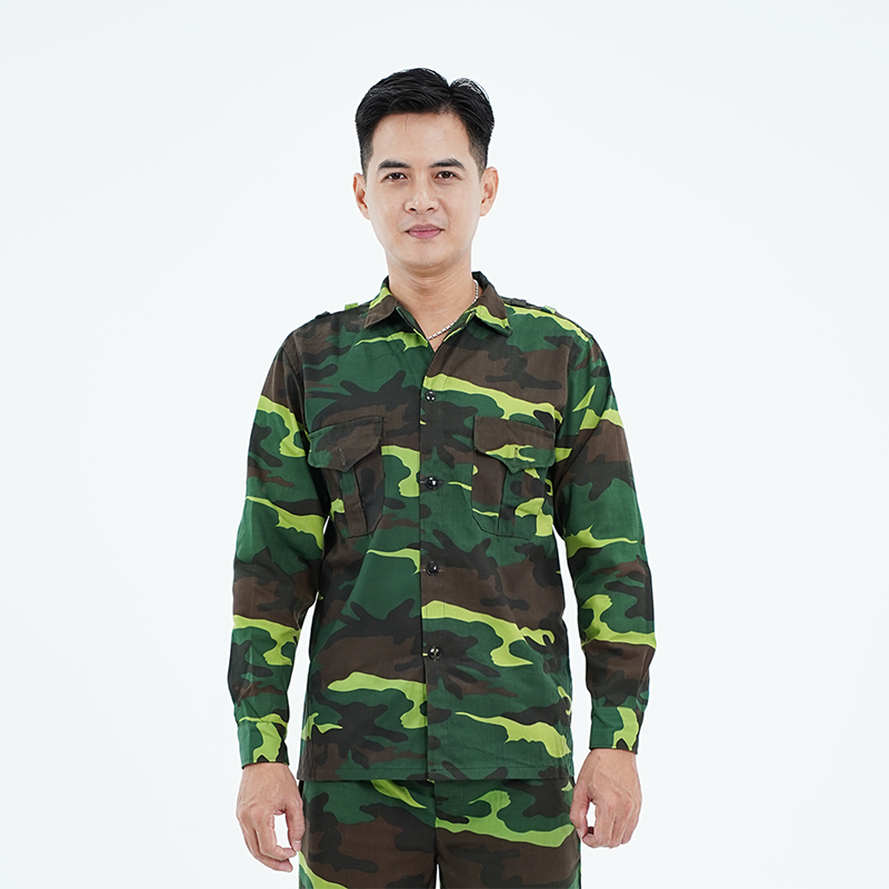 Quần áo lao động Evinz AV50 vải kaki rằn ri xanh chắc chắn, bền bỉ