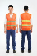 Áo gile phản quang vải lưới thoáng mát, thun hai bên giá rẻ AV65, Màu cam phản quang sọc
