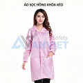 Áo choàng phòng sạch chống bụi, chống tĩnh điện cho công nhân S122, Size M - Màu hồng cúc cài