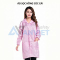 Áo choàng phòng sạch chống bụi, chống tĩnh điện cho công nhân S122, Size M - Màu hồng cúc cài
