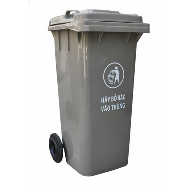 Thùng rác 120L nhựa HDPE cao cấp có bánh xe màu ghi R110
