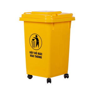 Thùng rác nhựa HDPE 60L 4 bánh, màu vàng R103