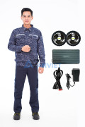 Áo điều hòa hai lớp cao cấp màu xanh loang có dải ghi phản quang Evinz AV11, Size M - Full bộ (áo + pin, quạt)