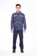 Áo điều hòa hai lớp cao cấp màu xanh loang có dải ghi phản quang Evinz AV11, Size M - Full bộ (áo + pin, quạt)
