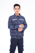Áo điều hòa hai lớp cao cấp màu xanh loang có dải ghi phản quang Evinz AV11, Size M - Full bộ (áo + pin, quạt)