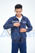 Áo điều hòa hai lớp cao cấp màu xanh loang có dải ghi phản quang Evinz AV11, Size M - Full bộ (áo + pin, quạt)