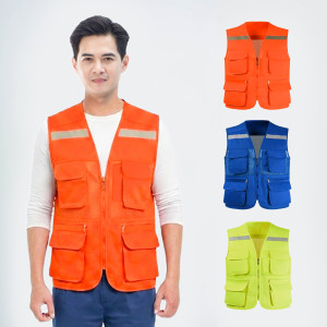 Áo gile phản quang cao cấp AV84 thiết kế 6 túi, khóa kéo chắc chắn