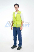 Áo gile phản quang cao cấp AV84 thiết kế 6 túi, khóa kéo chắc chắn, Màu cam - Size XL