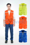 Áo gile phản quang cao cấp AV84 thiết kế 6 túi, khóa kéo chắc chắn, Màu cam - Size XL