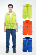 Áo gile phản quang cao cấp AV84 thiết kế 6 túi, khóa kéo chắc chắn, Màu cam - Size XL