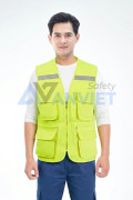 Áo gile phản quang cao cấp AV84 thiết kế 6 túi, khóa kéo chắc chắn, Màu cam - Size XL