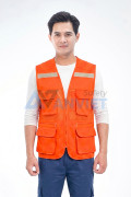 Áo gile phản quang cao cấp AV84 thiết kế 6 túi, khóa kéo chắc chắn, Màu cam - Size XL