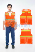 Áo gile phản quang lưới cao cấp AV83 thiết kế 2 túi, nhẹ, thoáng mát, Màu cam - Size XL