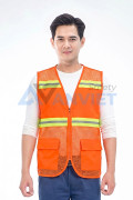 Áo gile phản quang lưới cao cấp AV83 thiết kế 2 túi, nhẹ, thoáng mát, Màu cam - Size XL
