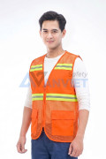 Áo gile phản quang lưới cao cấp AV83 thiết kế 2 túi, nhẹ, thoáng mát, Màu cam - Size XL