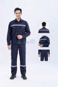 Quần áo bảo hộ lao động Evinz AV89 màu xanh đậm phối phản quang, bền đẹp, Size L - Vải kaki liên doanh