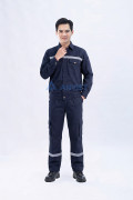 Quần áo bảo hộ lao động Evinz AV89 màu xanh đậm phối phản quang, bền đẹp, Size L - Vải kaki liên doanh