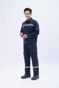 Quần áo bảo hộ lao động Evinz AV89 màu xanh đậm phối phản quang, bền đẹp, Size L - Vải kaki liên doanh