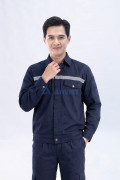 Quần áo bảo hộ lao động Evinz AV89 màu xanh đậm phối phản quang, bền đẹp, Size L - Vải kaki liên doanh