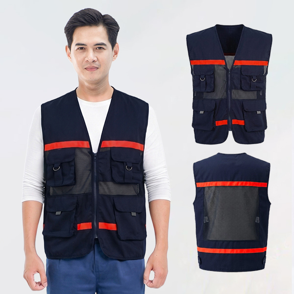 Áo gile phản quang đỏ nổi bật AV88 vải thoáng khí, khóa kéo tiện dụng
