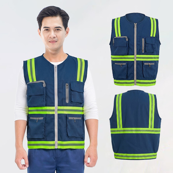 Áo gile phản quang AV89 vải kaki siêu bền, nhẹ, túi hộp tiện lợi