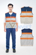 Áo gile phản quang AV87 vải kaki phối lưới thoáng mát, khóa kéo chắc chắn, Size L